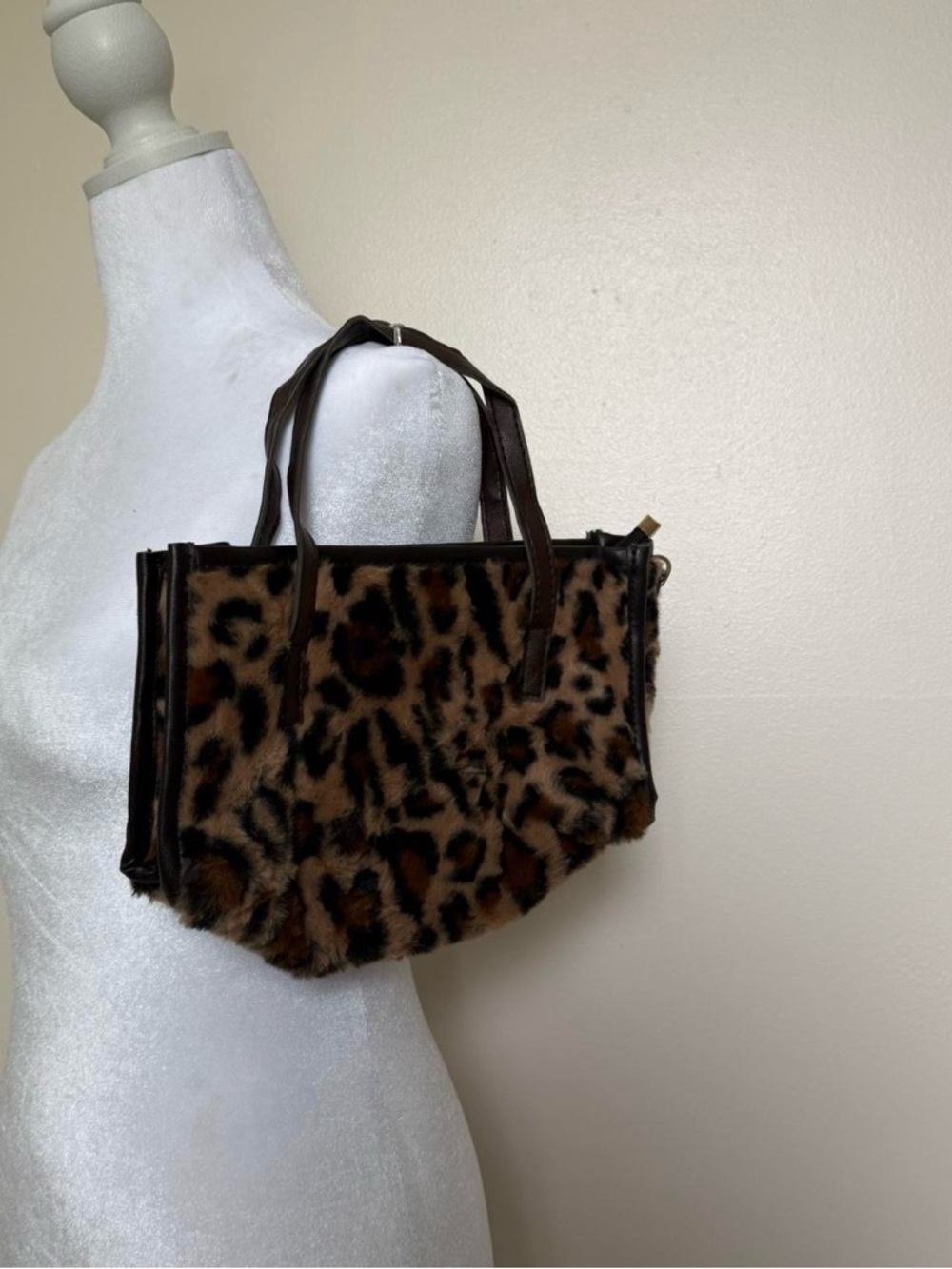 Leopard Faux Fur Tote Bag - Brown